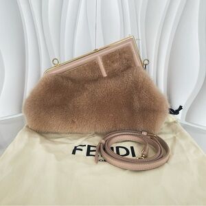 Fendi First Faux Fur & Leather Clutch & Crossbody Bag